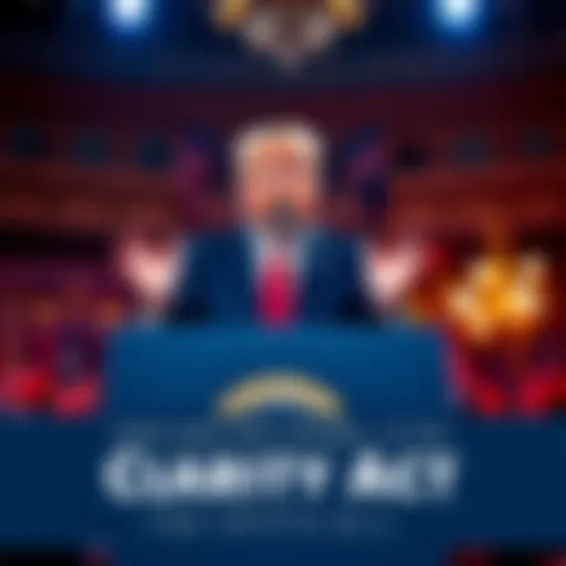 President Trump speaks at a podium urging Congress to pass the Clarity Act for cryptocurrency regulation