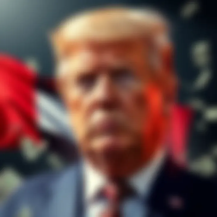 Graphic of Donald Trump with UAE flag and money symbols, highlighting corruption accusations.