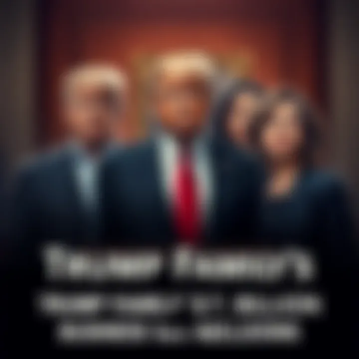 Trump family members standing together with serious expressions, symbolizing scrutiny over their cryptocurrency business