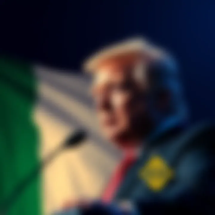 Trump's Threat to Nigeria Former President Trump making a speech with a backdrop of Nigeria's flag, while Binance's logo appears in the corner, symbolizing the impact on crypto firms.