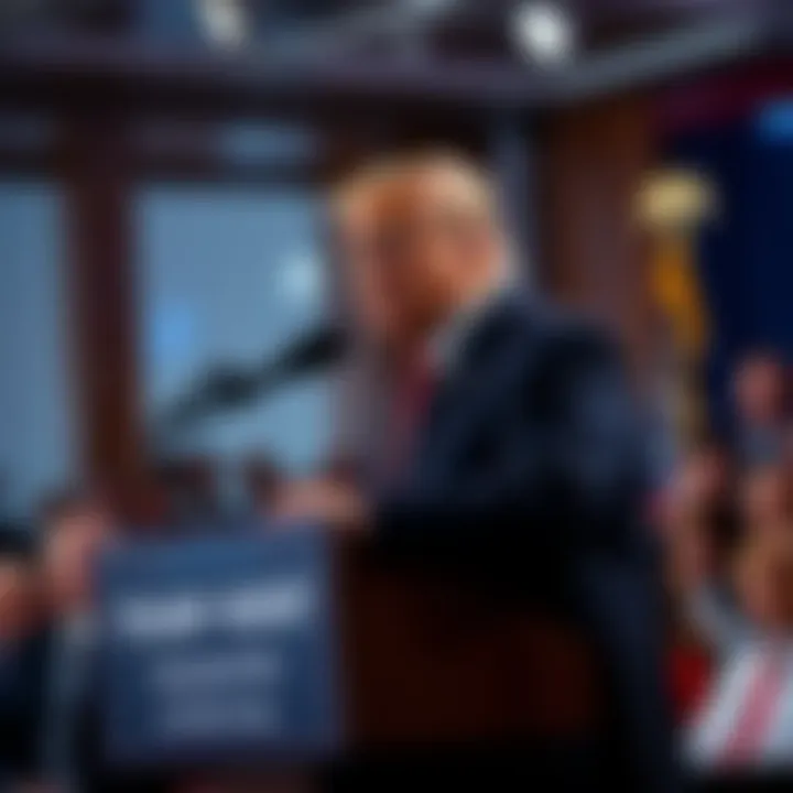 President Trump at a podium during a press conference, discussing his presence during the 9/11 attacks, with a concerned audience in the background.
