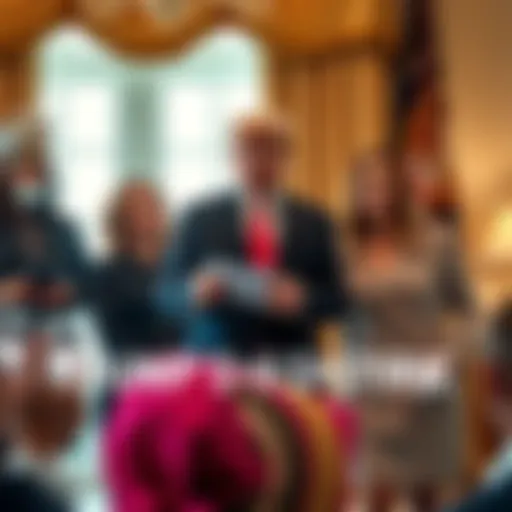 Donald Trump presenting cash bonuses to Natalie Harp and two female aides at the White House