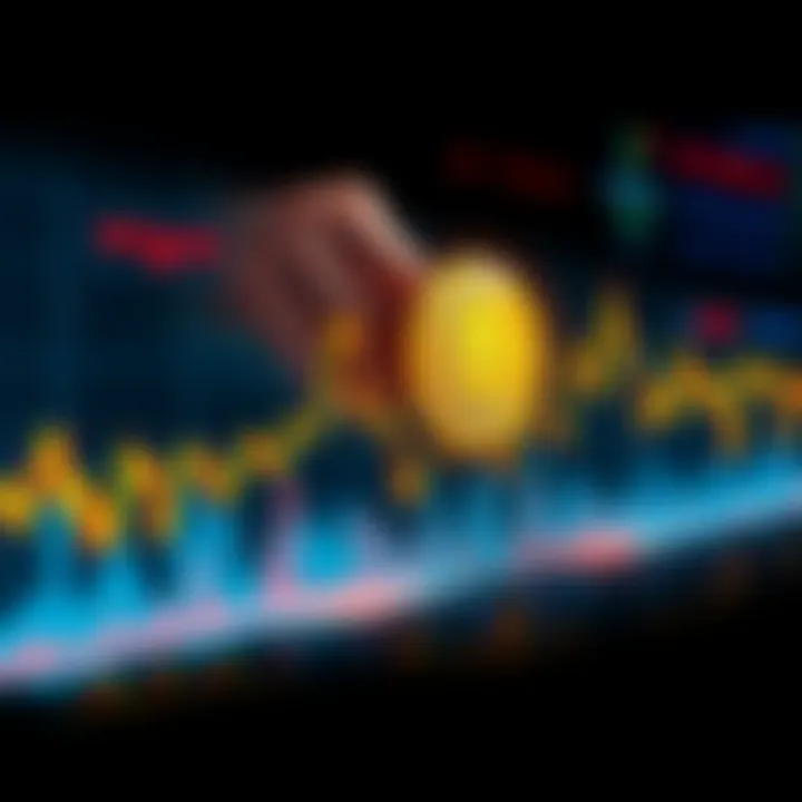 A graph showing the fluctuating value of Trump Coin over time, with market hype indicators and investor reactions, illustrating its volatility.
