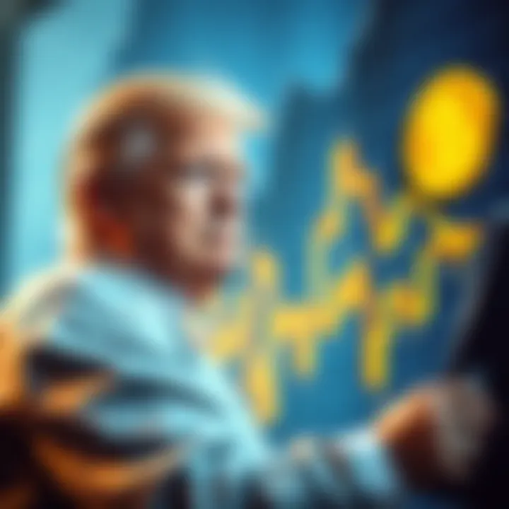 A graphic showing a sad investor looking at a falling cryptocurrency graph, symbolizing major financial losses from Trump Coin.