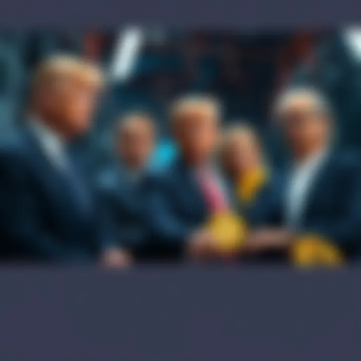 The Trump family members overseeing Bitcoin mining operations, with rigs and digital currency graphics in the background.