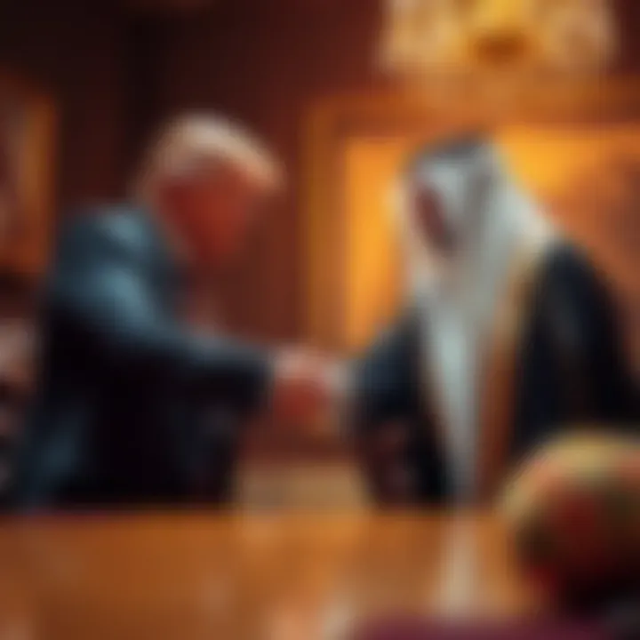 Eric Trump shakes hands with Sheikh Tahnoon in a business meeting about a crypto deal