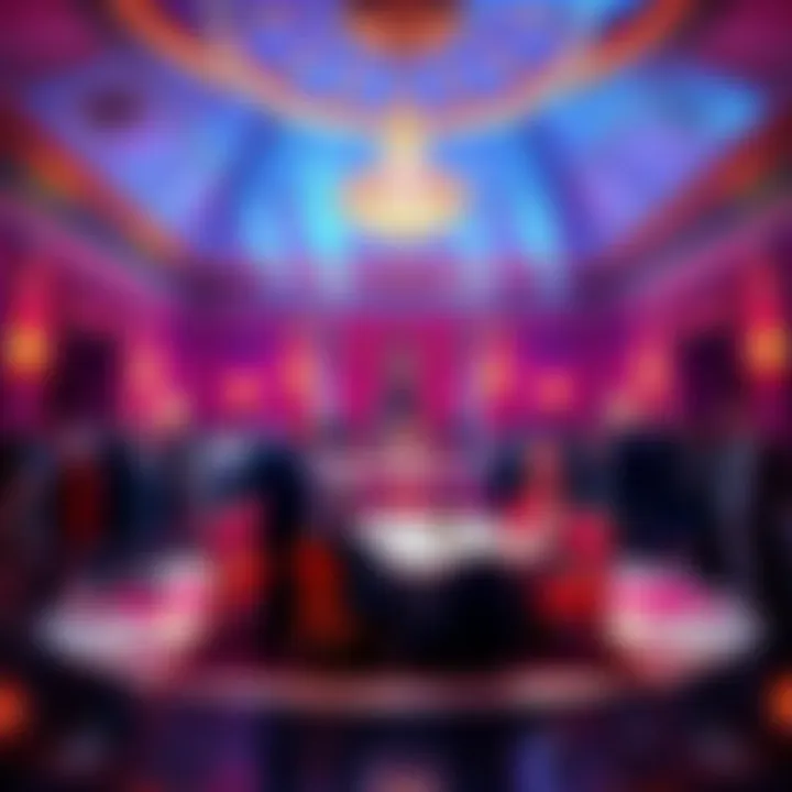 A luxurious setting with guests gathered at a grand venue for a crypto event hosted by the Trump family