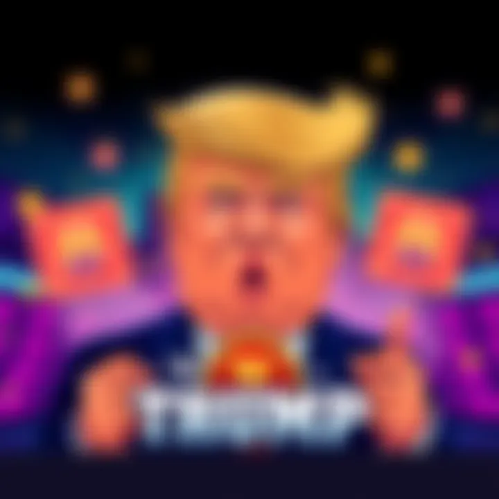 A vibrant graphic showing President Trump in a cartoon style, with gaming elements and the TRUMP memecoin logo, hinting at a new mobile game.