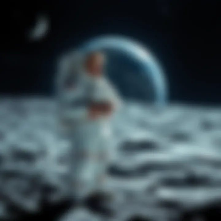 Former President Trump in a spacesuit standing on the moon's surface with Earth visible in the background