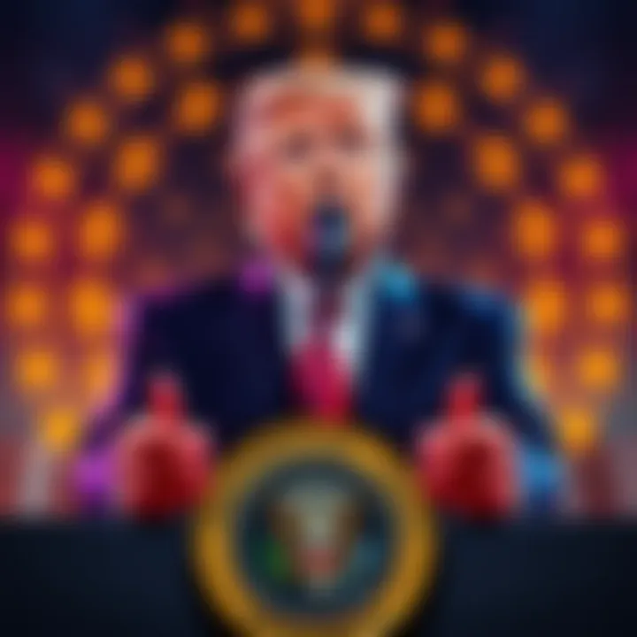 President Trump announcing the pardon of Binance founder CZ, with a backdrop of cryptocurrency symbols