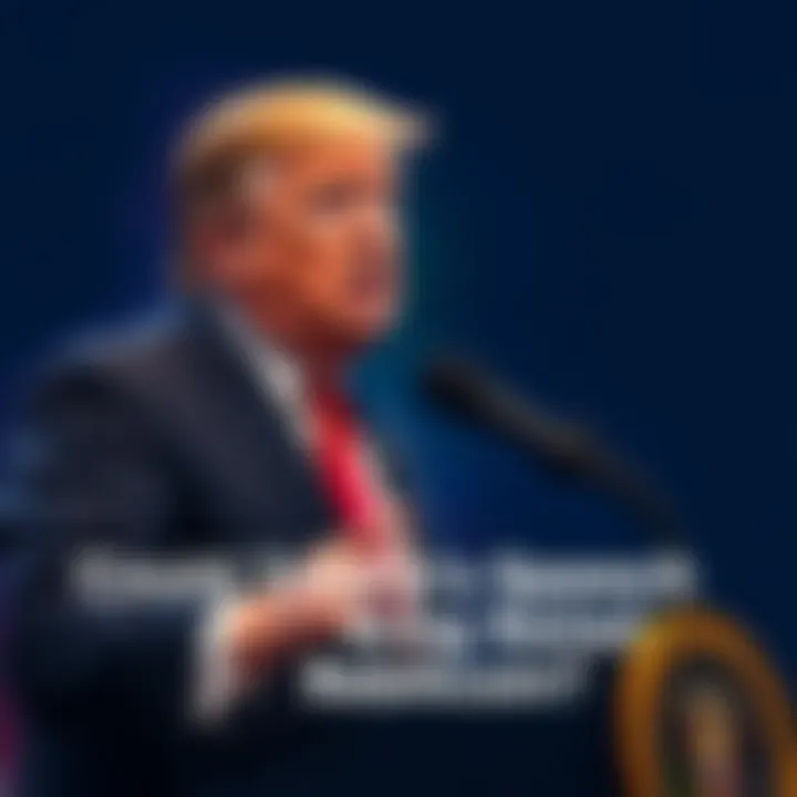 President Donald Trump giving a speech while discussing economic topics including Bitcoin
