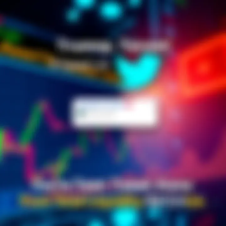 A stock market graph showing sharp declines with a tweet bubble above featuring President Trump's signature style.