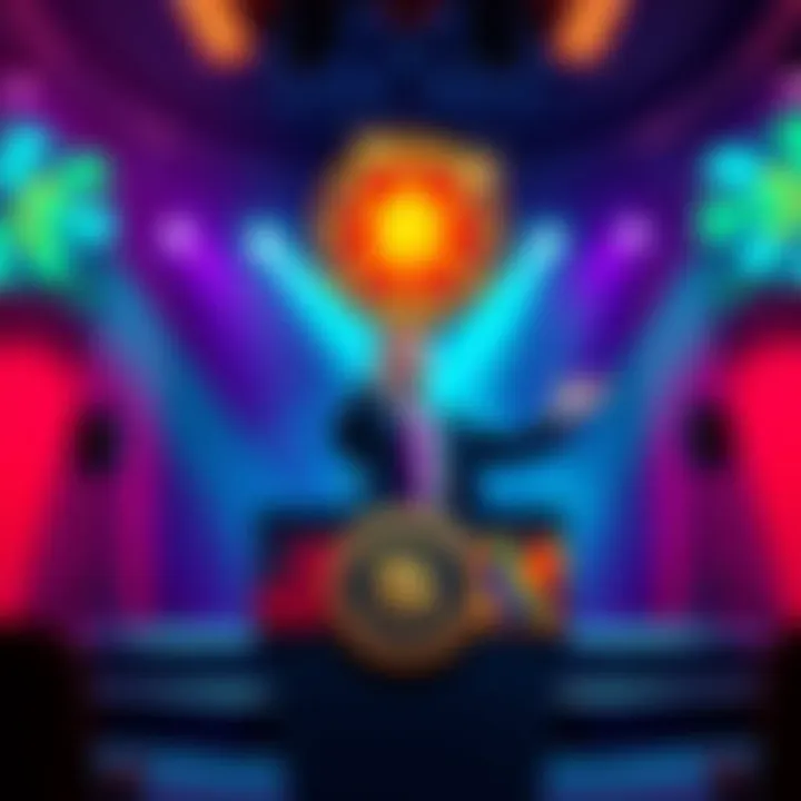 President Trump promoting a new cryptocurrency game with Solana rewards on a vibrant stage