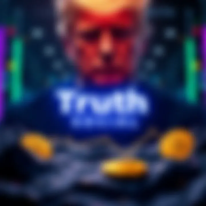 Trump's Truth Social logo with a downward trend graphic and Bitcoin symbols