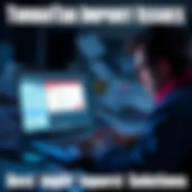 A frustrated person looking at a laptop screen with TurboTax and cryptocurrency data on the display, surrounded by papers and error messages.