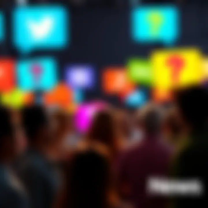 A group of people engaging in lively discussions on Twitter, with colorful speech bubbles showing question marks.