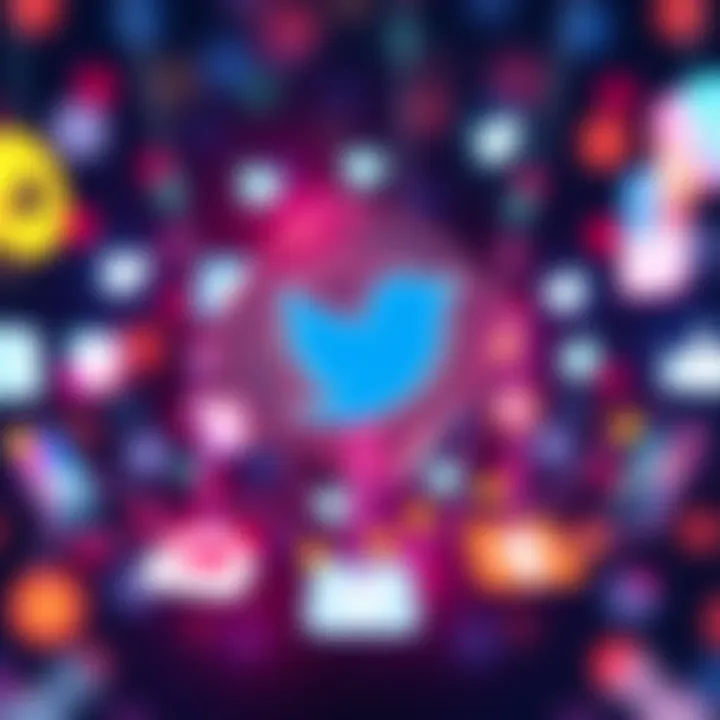 A digital representation of a Twitter token with social media icons around it, symbolizing online engagement and interaction.