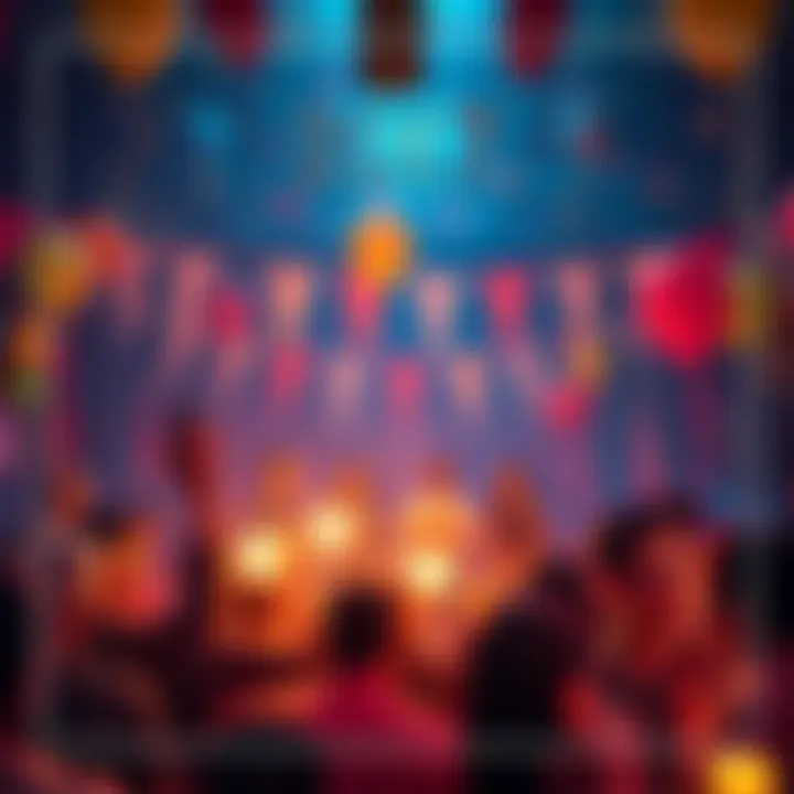A festive gathering with people celebrating two years of community achievements together, with balloons and banners in the background.