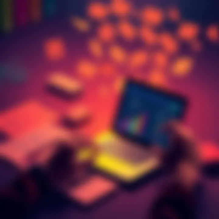 A person working on a laptop, crafting an idea submission for the UIDAI Hackathon, with brainstorming notes scattered around.