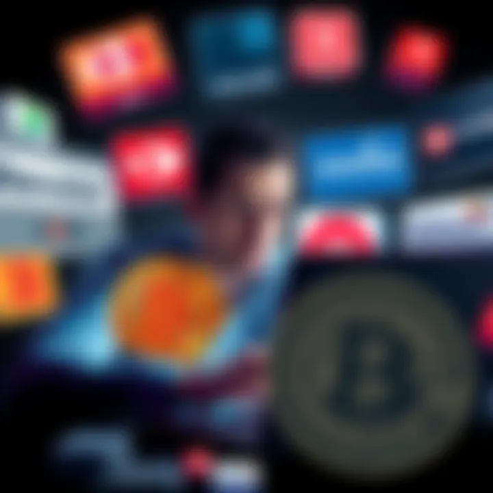 A person looking frustrated while using a laptop surrounded by bank logos like Revolut and HSBC, with a Bitcoin symbol in the foreground.