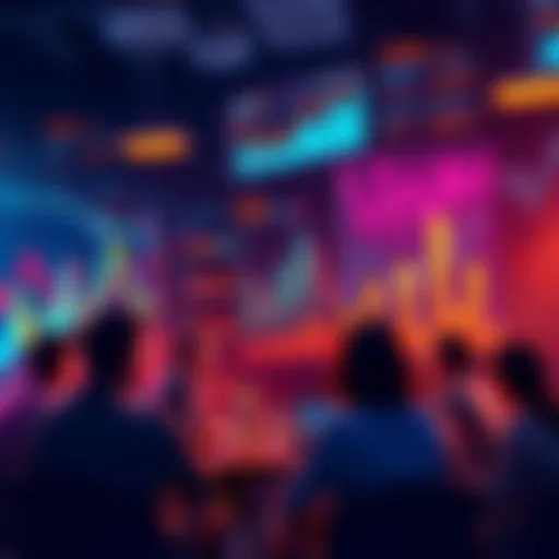 A group of people discussing various crypto projects with charts and graphs in the background, highlighting underrated initiatives.