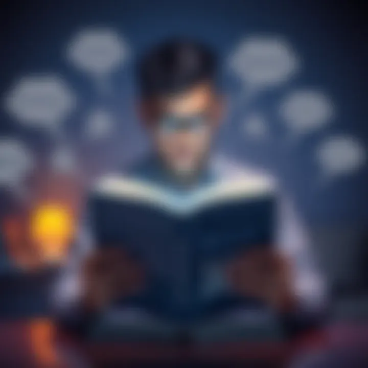 A person reading a book titled Rule Number 101, surrounded by thought bubbles showing different modern principles.