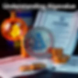A graphic showing the concept of Algorand's value with symbols of currency and regulation documents in the background.