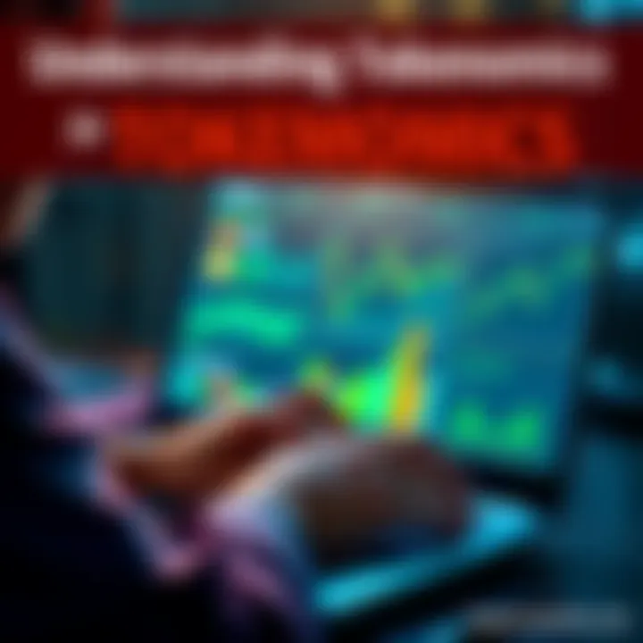 A person analyzing cryptocurrency tokens on a laptop with charts and graphs on the screen