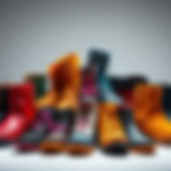 A variety of quirky boots showcasing Tanker 3.0 and Moc toe designs in a fun arrangement
