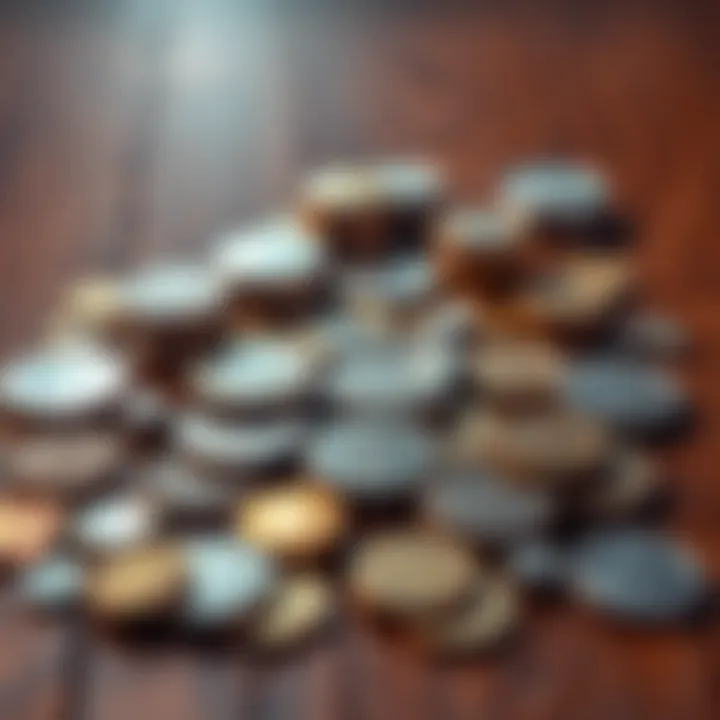 A collection of unique and rare coins displayed on a wooden table, showcasing their distinct designs and features.