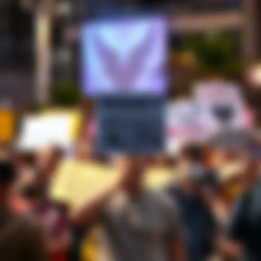 A diverse group of people holding signs that call for universal access, standing together in solidarity at a community event