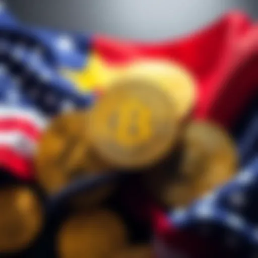 A visual representation of Bitcoin symbols with the U.S. flag, showcasing America's leading position in cryptocurrency holdings compared to other nations.