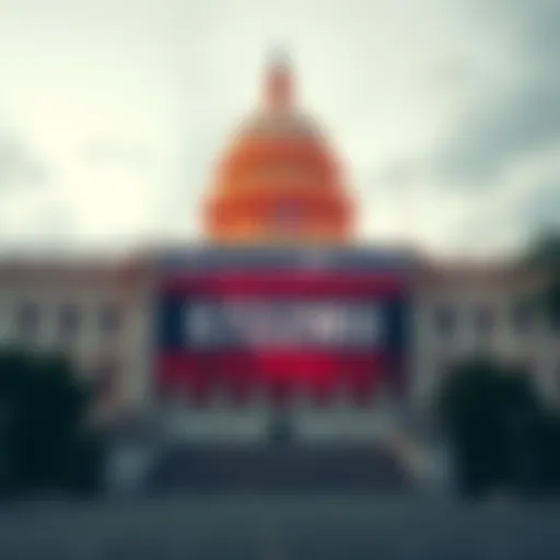 The US government building with a banner announcing dropped charges against a cryptocurrency fraudster