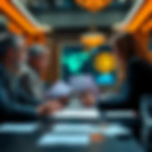 A meeting scene showing US regulators reviewing documents about cryptocurrency securities and prediction markets.