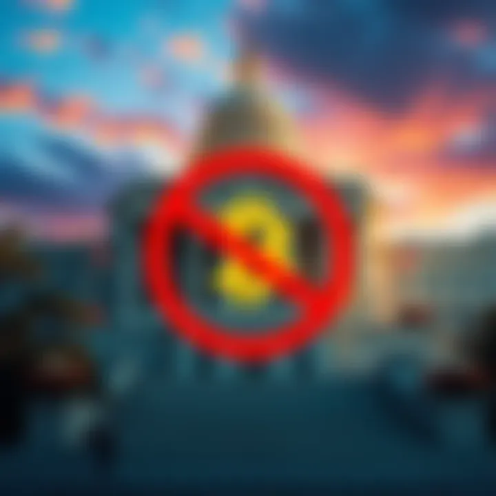 A visual representation of the US Senate building with a digital dollar symbol crossed out, highlighting the ban on the digital dollar.