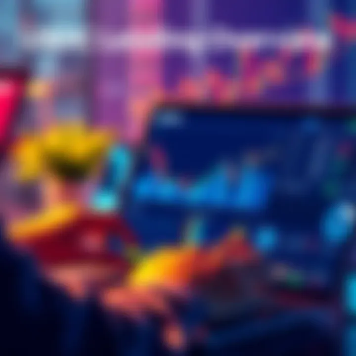 A person reviewing USDC lending yields on a Coinbase DeFi platform with a laptop and financial charts in the background.