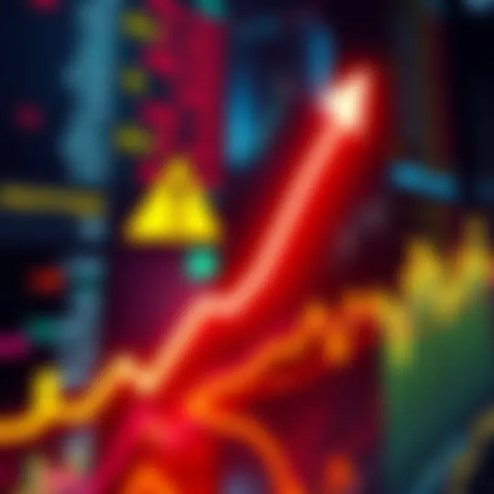 A graphic showing an upward trend in USDC prices with a warning symbol indicating potential risks in the cryptocurrency market.