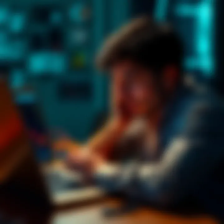 Person frustrated while trying to convert USDT payments from Tron to a crypto wallet, with a laptop and mobile phone displaying cryptocurrency charts.