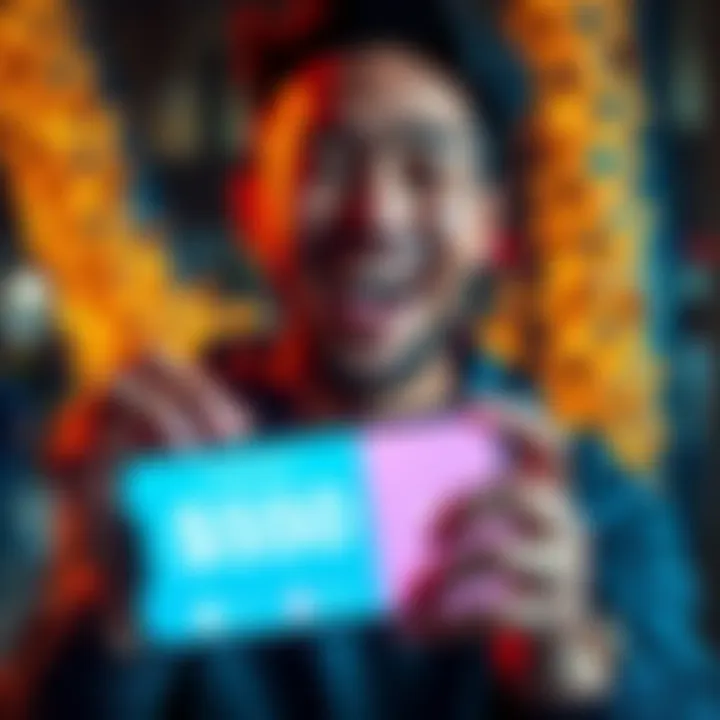 Person with a big smile showing a phone with the Sweatcoin app open, celebrating a reward win of $50.