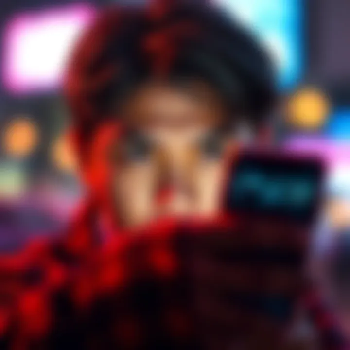 A person stares intently at their iPhone, appearing worried about potential hacking, with three unclear images on the screen.