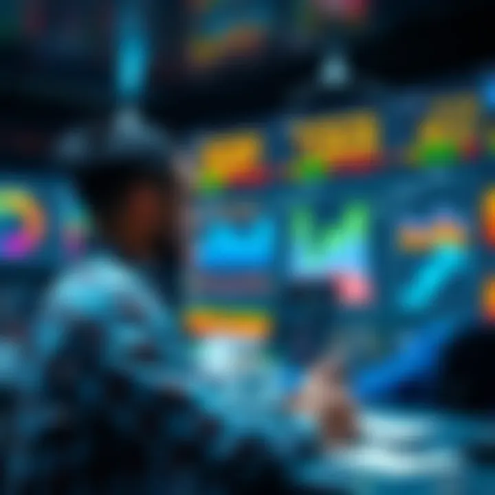 A person discussing popular apps for dollar-cost averaging on a user board with charts and graphs in the background