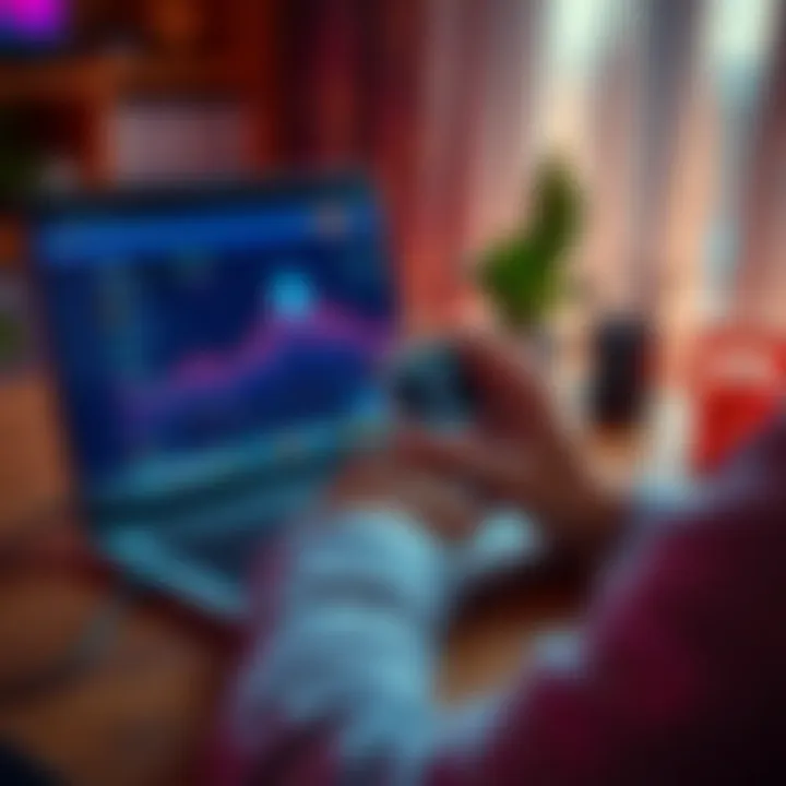 A person sitting at a desk, looking at a laptop screen showing a crypto wallet interface while holding a Ledger device in their hand.