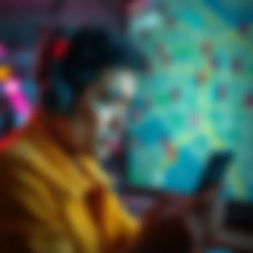 A person looking annoyed at their device while unwanted music plays through a map screen