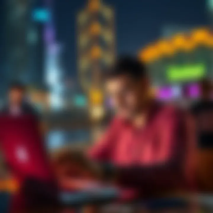 User in Dubai Seeking Help A frustrated person in Dubai looking at a laptop, seeking assistance to sign up for a service.