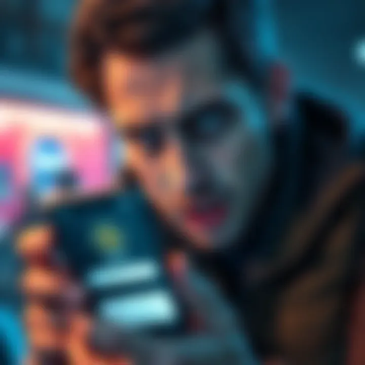 A frustrated user looking at their phone with a worried expression, showing an app update notification on the screen.