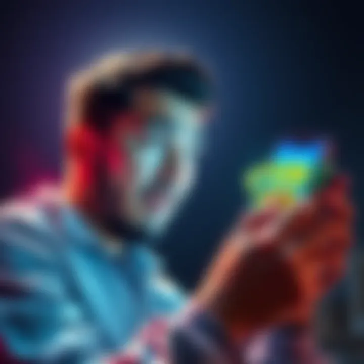 A person looking surprised while checking their Kper Network wallet on a smartphone, showing a large sum of money