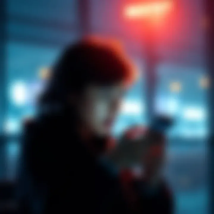 A frustrated person looking at their device, showing a reset notification on the screen, symbolizing loss of a streak