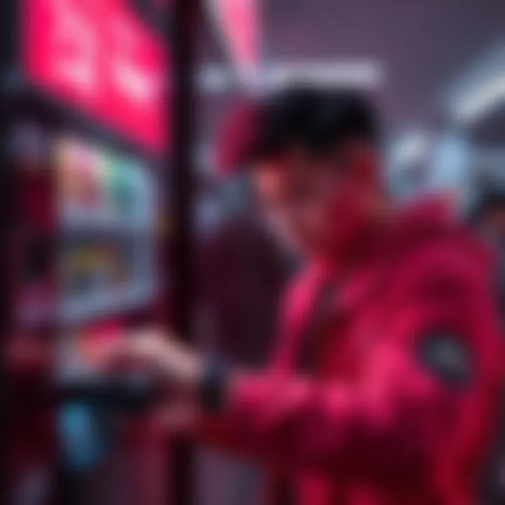A person looking frustrated while attempting to make a payment with a Huawei watch at a vending machine