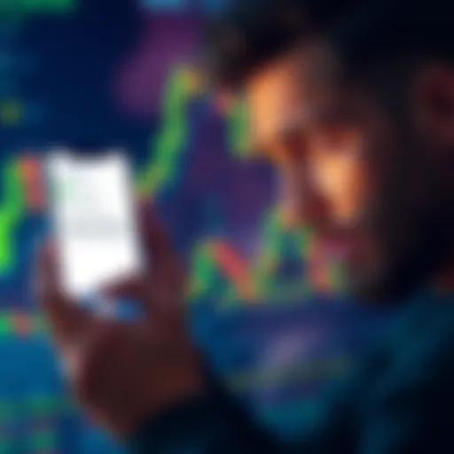 A person looking worried while checking their Coinbase account on a smartphone, showing a message about a USDT transfer issue. Chart graphics representing digital currency in the background.