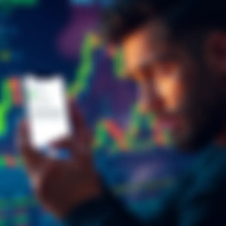 A person looking worried while checking their Coinbase account on a smartphone, showing a message about a USDT transfer issue. Chart graphics representing digital currency in the background.